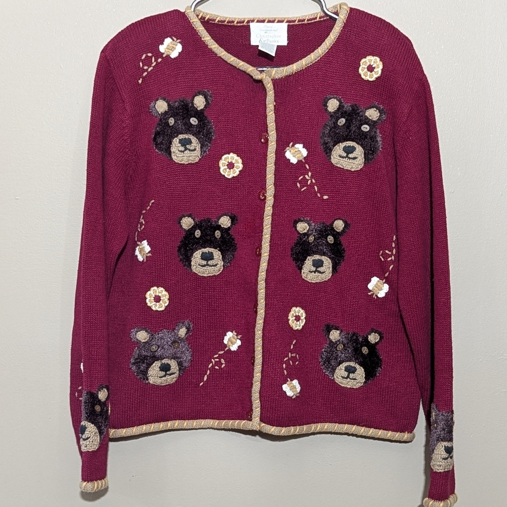 Christopher and Banks Vintage embroidered Sweater, Size:L, Color:Red